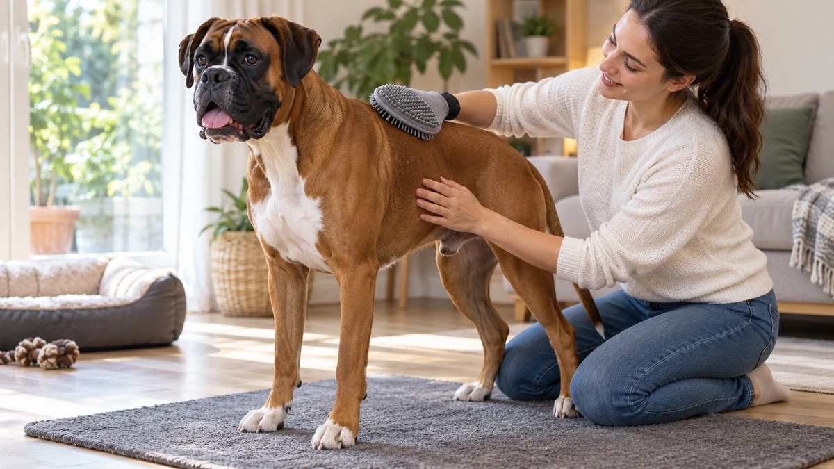 Boxer Köpek yavru köpek — tüy bakımı ve fırçalama