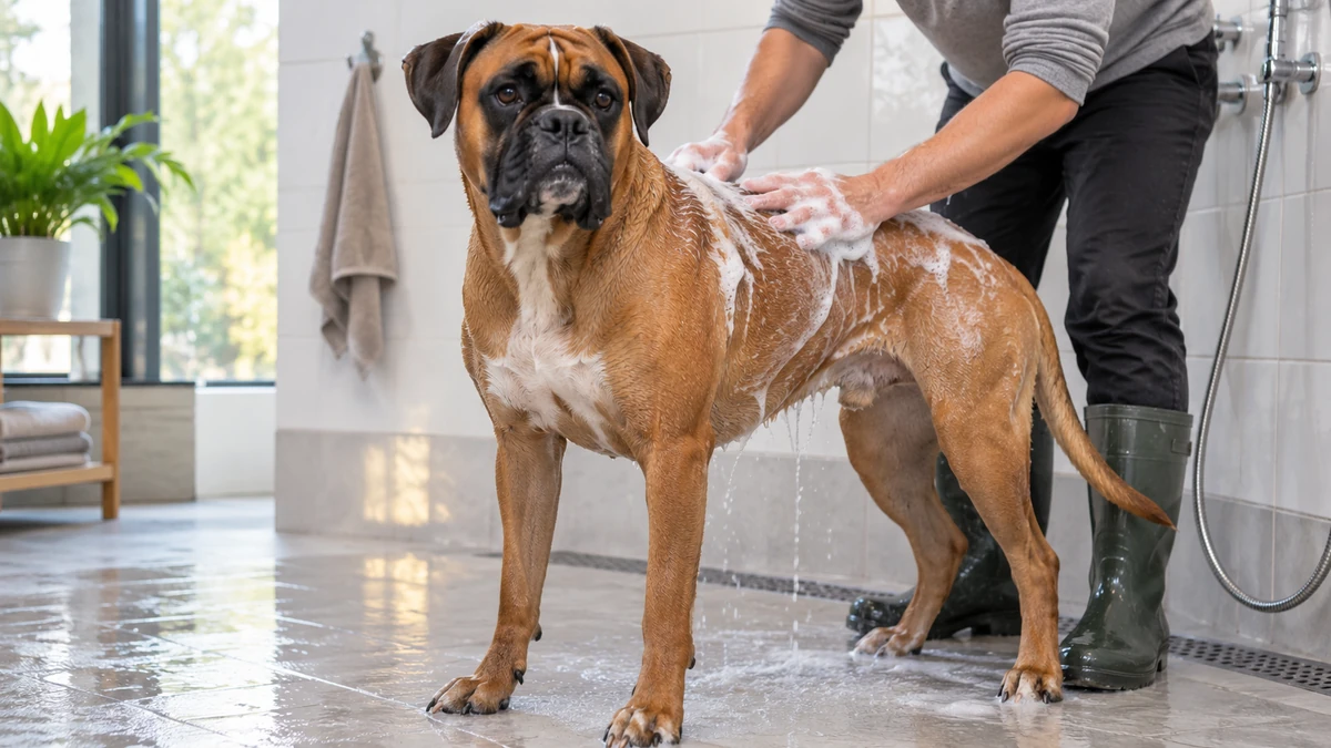 Boxer Köpek köpek — banyo ve temizlik