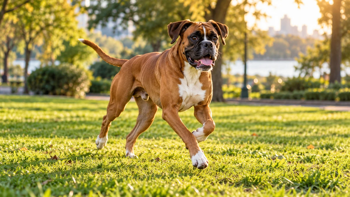 Boxer Köpek köpek — parkta yürüyüş ve egzersiz